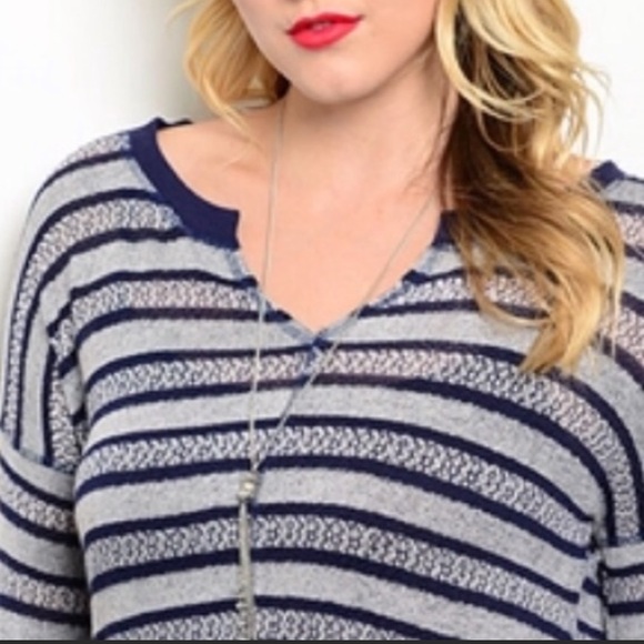 Blue Striped V Neck Sweater Size 3X NWT Boutique - Picture 3 of 6